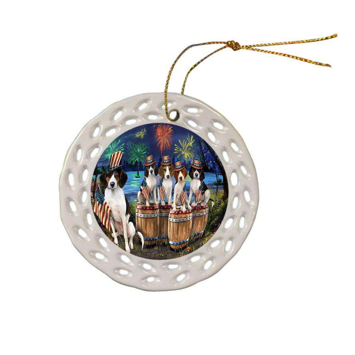 4th of July Independence Day Fireworks Treeing Walker Coonhounds at the Lake Ceramic Doily Ornament DPOR51057