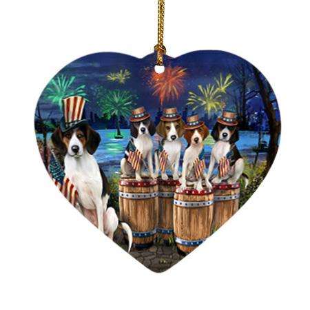 4th of July Independence Day Fireworks Treeing Walker Coonhounds at the Lake Heart Christmas Ornament HPOR51057