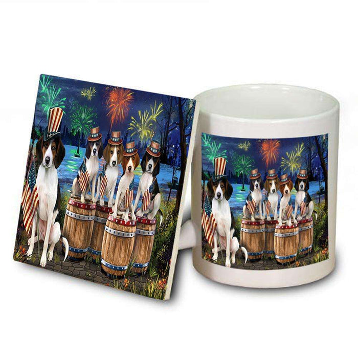 4th of July Independence Day Fireworks Treeing Walker Coonhounds at the Lake Mug and Coaster Set MUC51049