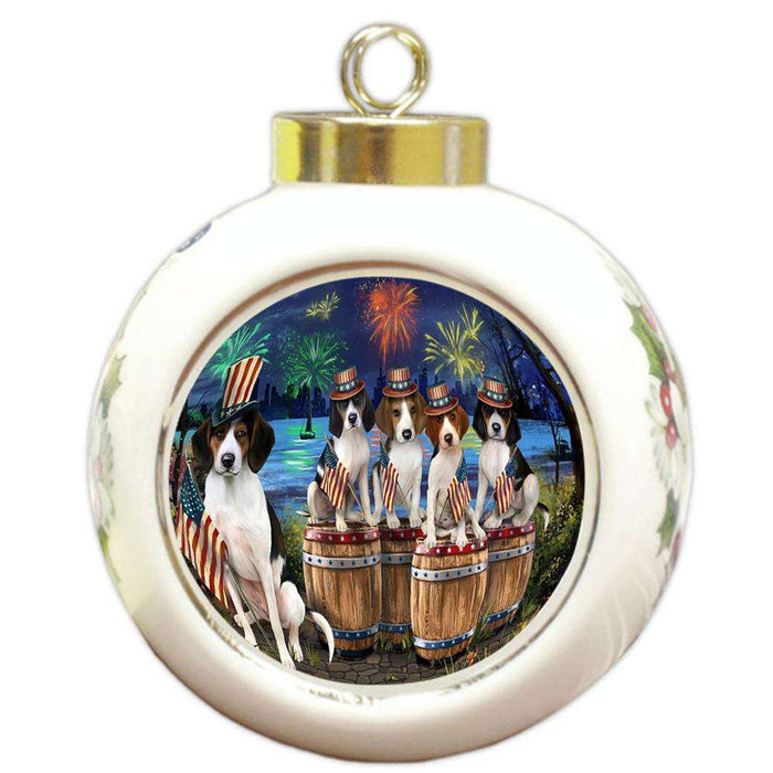 4th of July Independence Day Fireworks Treeing Walker Coonhounds at the Lake Round Ball Christmas Ornament RBPOR51057