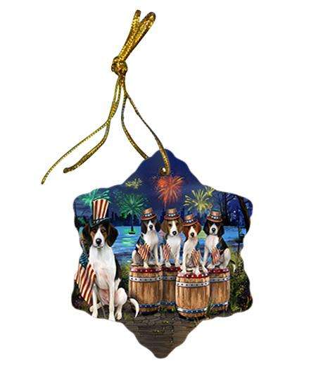 4th of July Independence Day Fireworks Treeing Walker Coonhounds at the Lake Star Porcelain Ornament SPOR51049