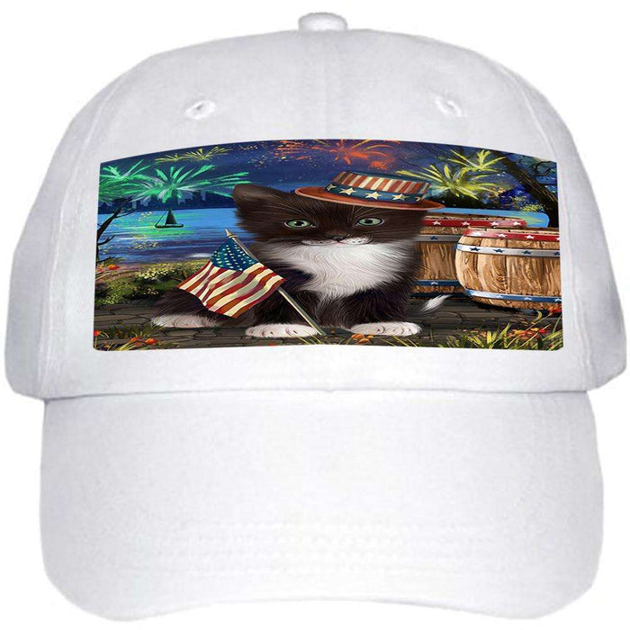 4th of July Independence Day Fireworks Tuxedo Cat at the Lake Ball Hat Cap HAT57465