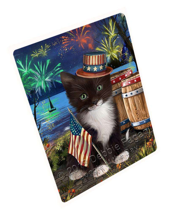 4th of July Independence Day Fireworks Tuxedo Cat at the Lake Blanket BLNKT77277