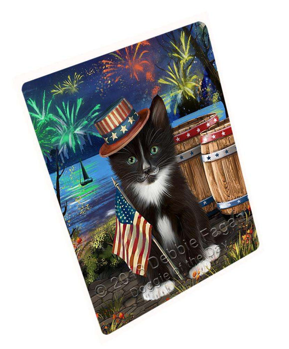 4th of July Independence Day Fireworks Tuxedo Cat at the Lake Blanket BLNKT77286