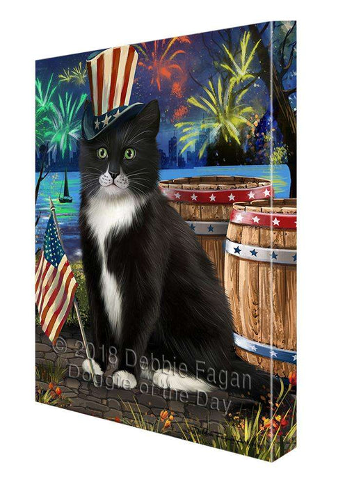 4th of July Independence Day Fireworks Tuxedo Cat at the Lake Canvas Print Wall Art Décor CVS77777