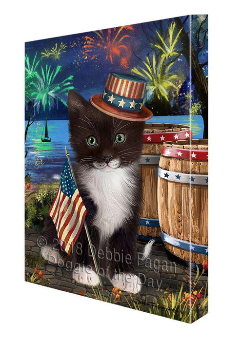 4th of July Independence Day Fireworks Tuxedo Cat at the Lake Canvas Print Wall Art Décor CVS77786