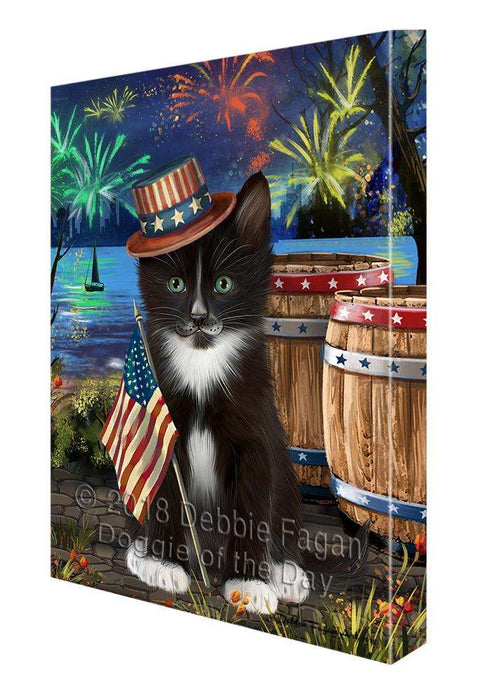 4th of July Independence Day Fireworks Tuxedo Cat at the Lake Canvas Print Wall Art Décor CVS77795
