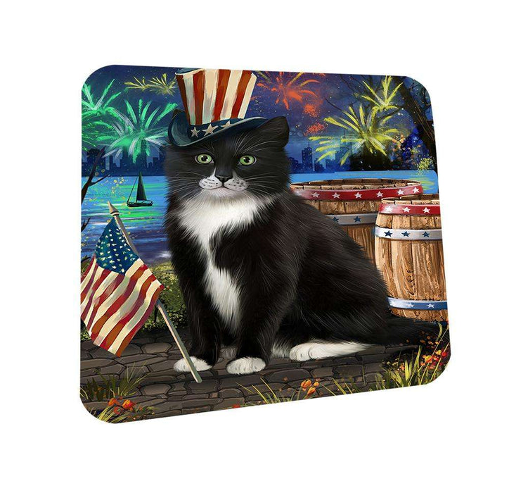 4th of July Independence Day Fireworks Tuxedo Cat at the Lake Coasters Set of 4 CST51202