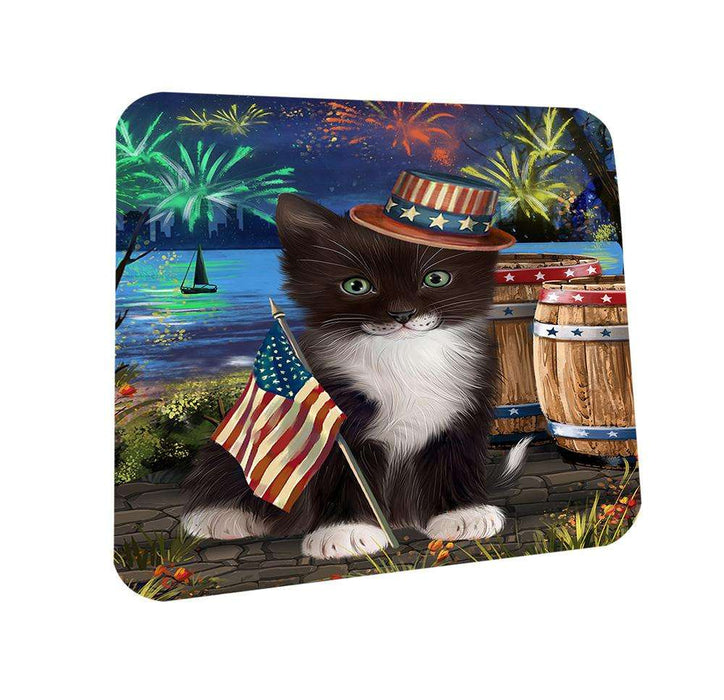 4th of July Independence Day Fireworks Tuxedo Cat at the Lake Coasters Set of 4 CST51203