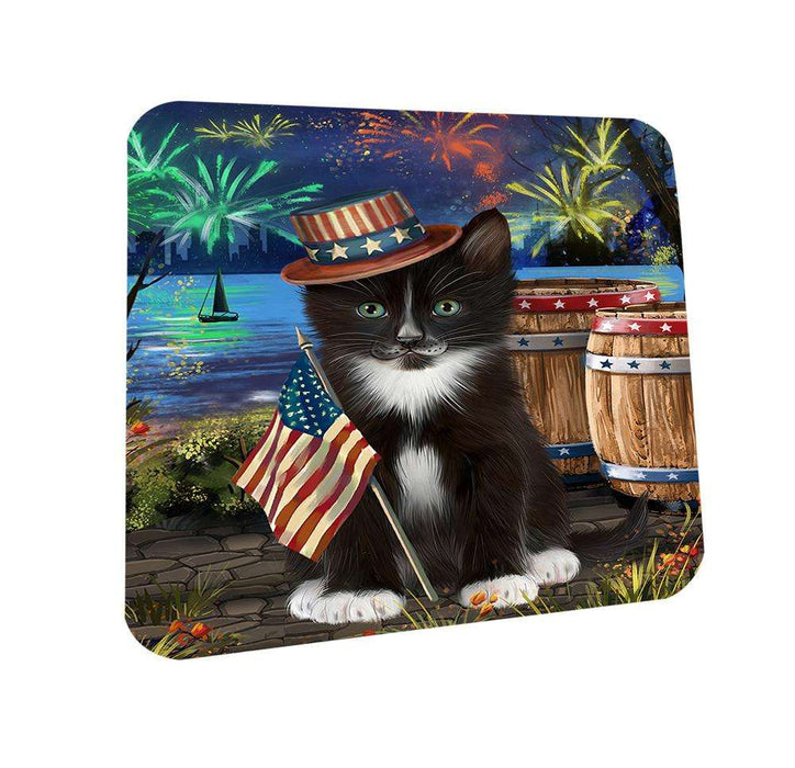 4th of July Independence Day Fireworks Tuxedo Cat at the Lake Coasters Set of 4 CST51204