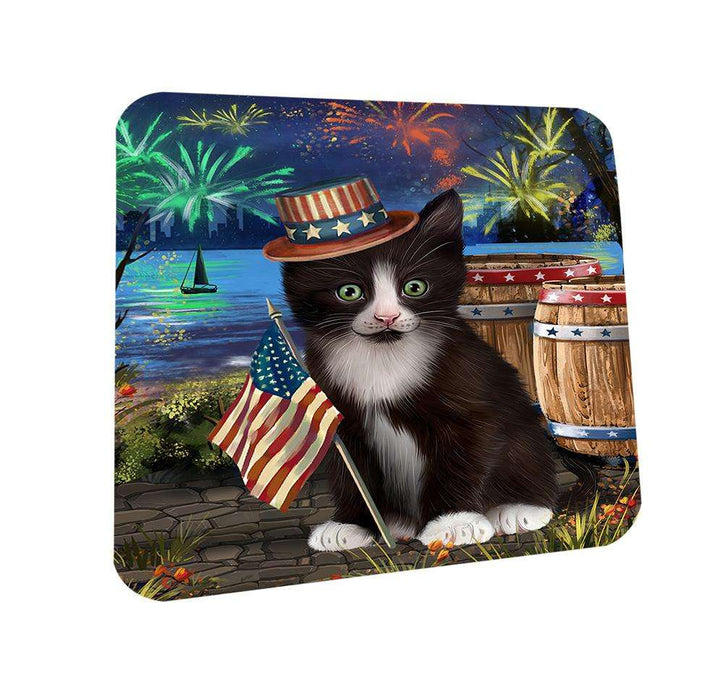 4th of July Independence Day Fireworks Tuxedo Cat at the Lake Coasters Set of 4 CST51205