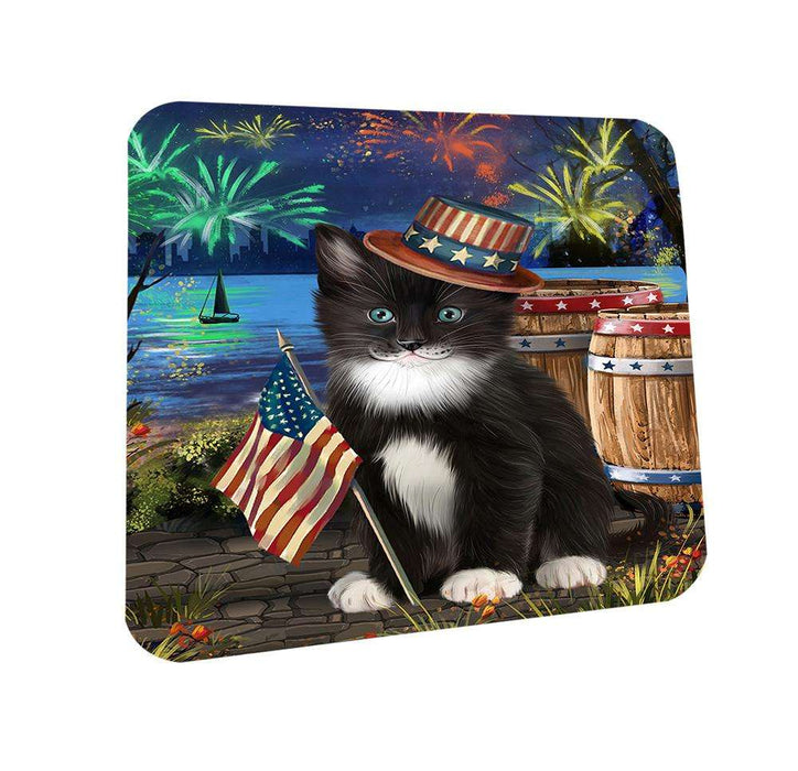 4th of July Independence Day Fireworks Tuxedo Cat at the Lake Coasters Set of 4 CST51206