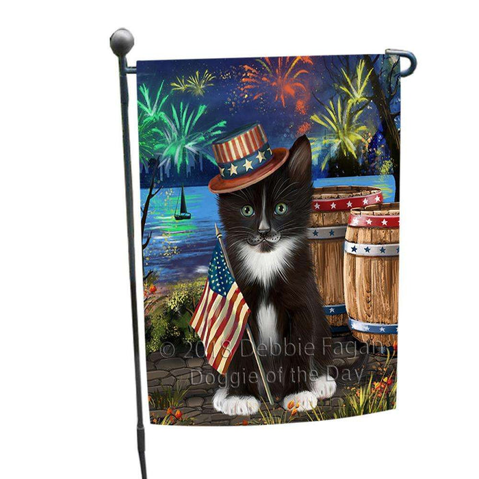 4th of July Independence Day Fireworks Tuxedo Cat at the Lake Garden Flag GFLG51167