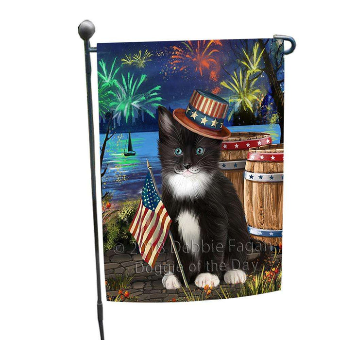 4th of July Independence Day Fireworks Tuxedo Cat at the Lake Garden Flag GFLG51169