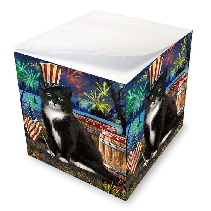 4th of July Independence Day Fireworks Tuxedo Cat at the Lake Note Cube NOC51243