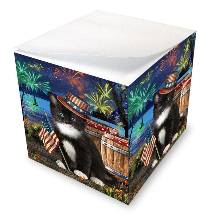 4th of July Independence Day Fireworks Tuxedo Cat at the Lake Note Cube NOC51247