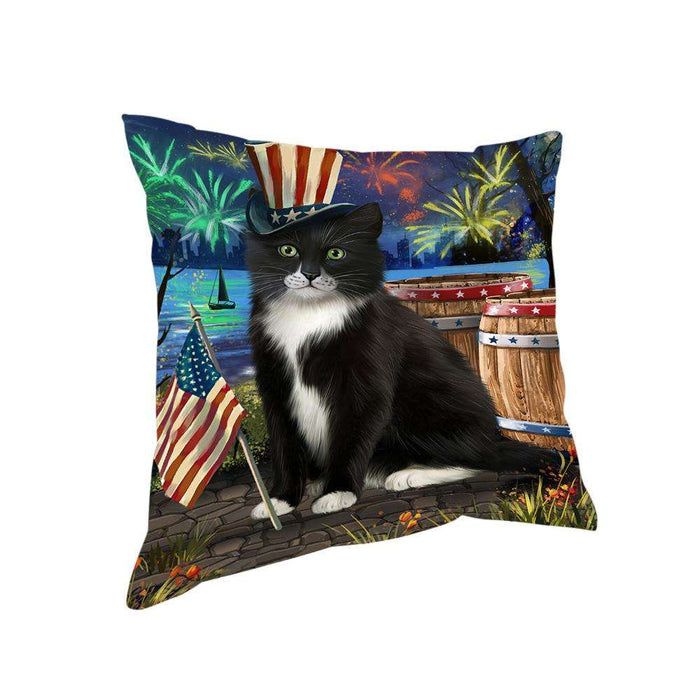 4th of July Independence Day Fireworks Tuxedo Cat at the Lake Pillow PIL61036