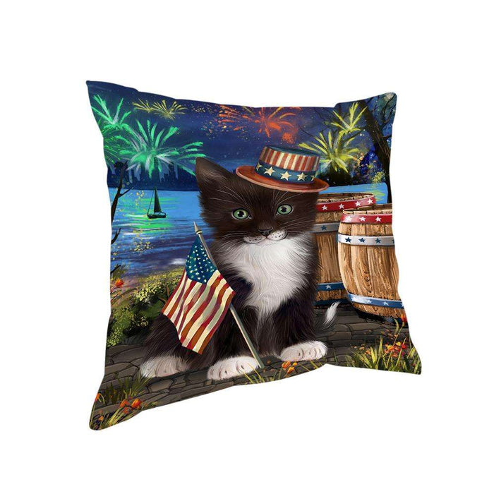 4th of July Independence Day Fireworks Tuxedo Cat at the Lake Pillow PIL61040