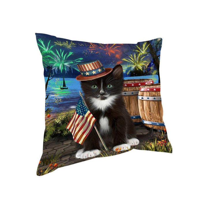 4th of July Independence Day Fireworks Tuxedo Cat at the Lake Pillow PIL61044