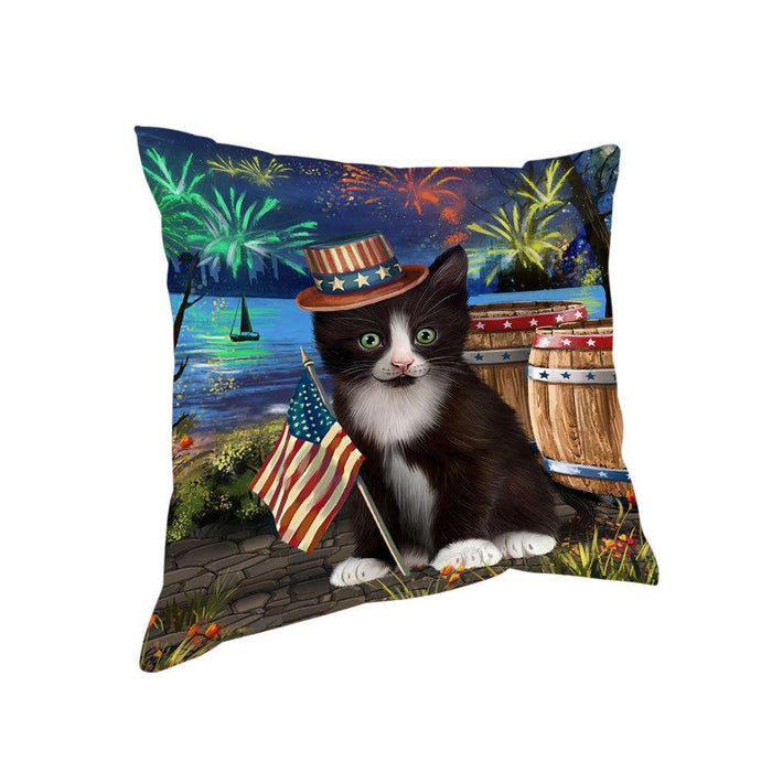 4th of July Independence Day Fireworks Tuxedo Cat at the Lake Pillow PIL61048