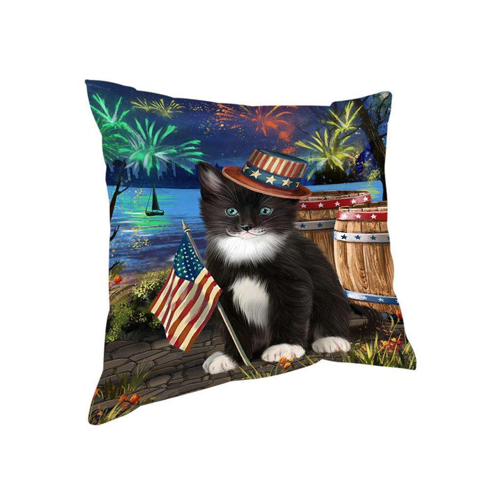 4th of July Independence Day Fireworks Tuxedo Cat at the Lake Pillow PIL61052