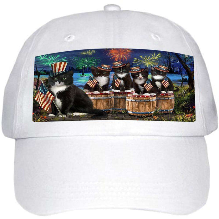 4th of July Independence Day Fireworks Tuxedo Cats at the Lake Ball Hat Cap HAT56907