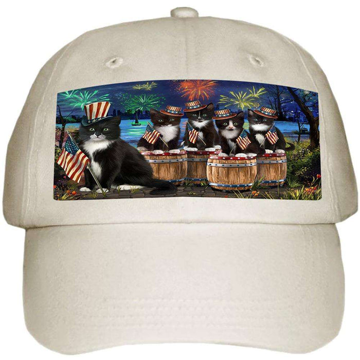 4th of July Independence Day Fireworks Tuxedo Cats at the Lake Ball Hat Cap HAT56907