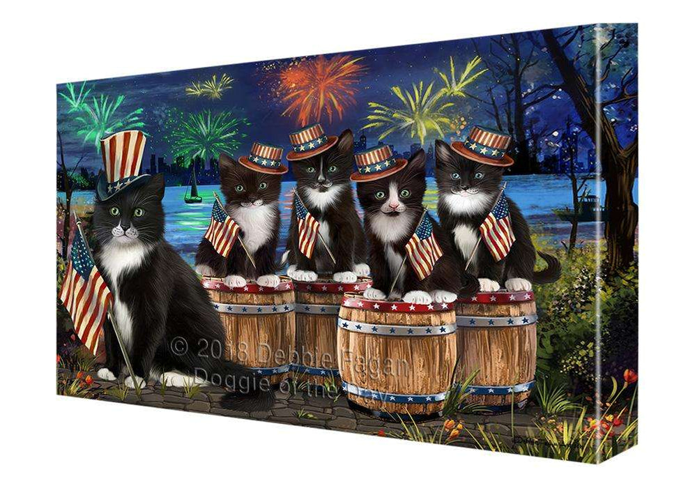4th of July Independence Day Fireworks Tuxedo Cats at the Lake Canvas Print Wall Art Décor CVS76112