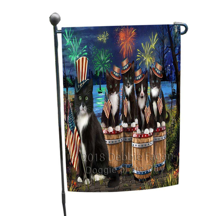 4th of July Independence Day Fireworks Tuxedo Cats at the Lake Garden Flag GFLG50980