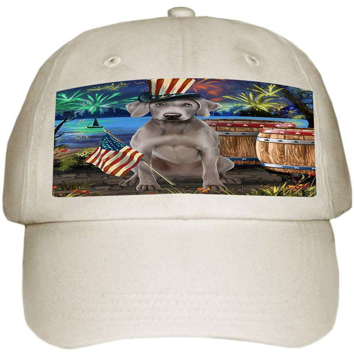 4th of July Independence Day Fireworks Weimaraner Dog at the Lake Ball Hat Cap HAT57477