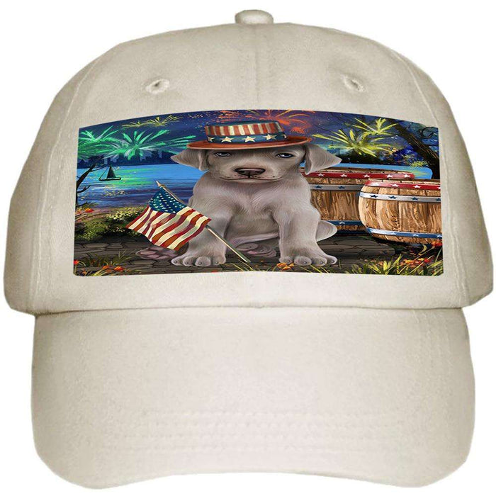 4th of July Independence Day Fireworks Weimaraner Dog at the Lake Ball Hat Cap HAT57480