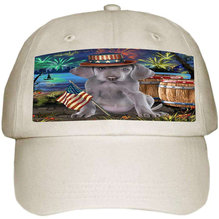 4th of July Independence Day Fireworks Weimaraner Dog at the Lake Ball Hat Cap HAT57483