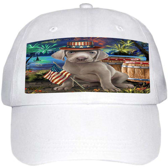 4th of July Independence Day Fireworks Weimaraner Dog at the Lake Ball Hat Cap HAT57486