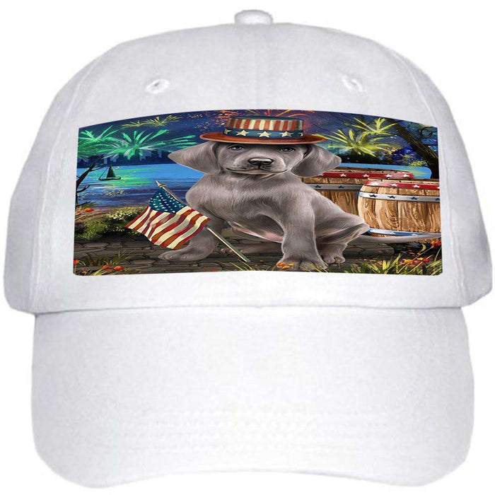 4th of July Independence Day Fireworks Weimaraner Dog at the Lake Ball Hat Cap HAT57489