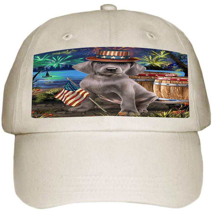4th of July Independence Day Fireworks Weimaraner Dog at the Lake Ball Hat Cap HAT57489