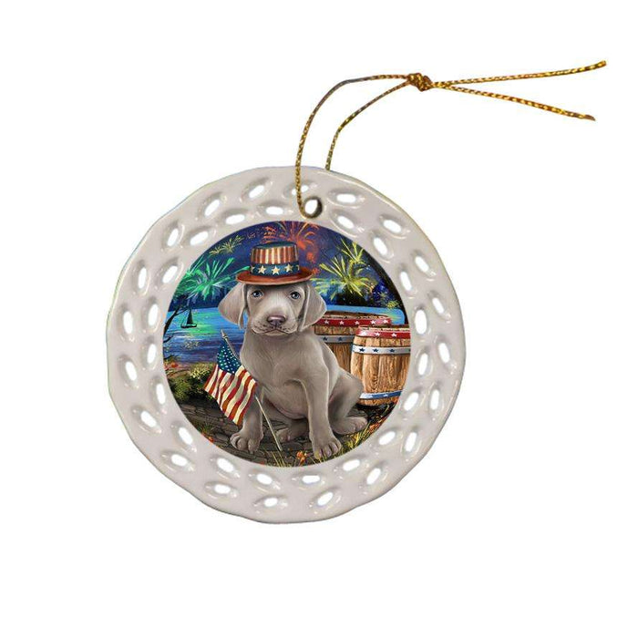 4th of July Independence Day Fireworks Weimaraner Dog at the Lake Ceramic Doily Ornament DPOR51251