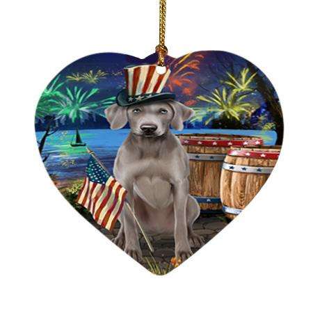 4th of July Independence Day Fireworks Weimaraner Dog at the Lake Heart Christmas Ornament HPOR51248