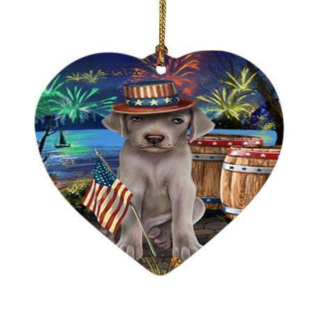 4th of July Independence Day Fireworks Weimaraner Dog at the Lake Heart Christmas Ornament HPOR51249