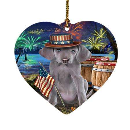 4th of July Independence Day Fireworks Weimaraner Dog at the Lake Heart Christmas Ornament HPOR51250