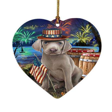 4th of July Independence Day Fireworks Weimaraner Dog at the Lake Heart Christmas Ornament HPOR51251