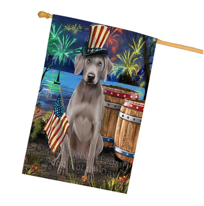 4th of July Independence Day Fireworks Weimaraner Dog at the Lake House Flag FLG51306