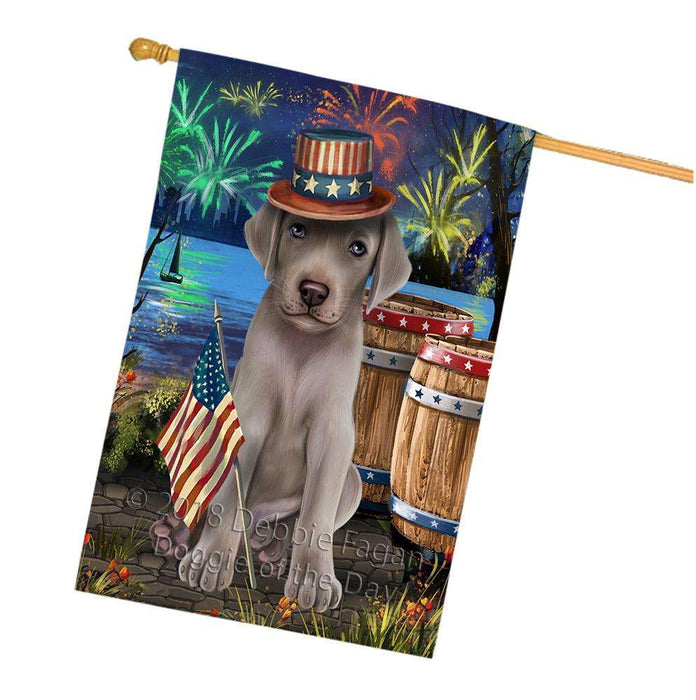 4th of July Independence Day Fireworks Weimaraner Dog at the Lake House Flag FLG51307