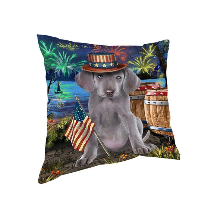 4th of July Independence Day Fireworks Weimaraner Dog at the Lake Pillow PIL61064