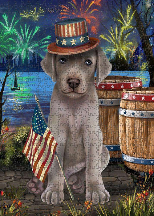 4th of July Independence Day Fireworks Weimaraner Dog at the Lake Puzzle with Photo Tin PUZL57609