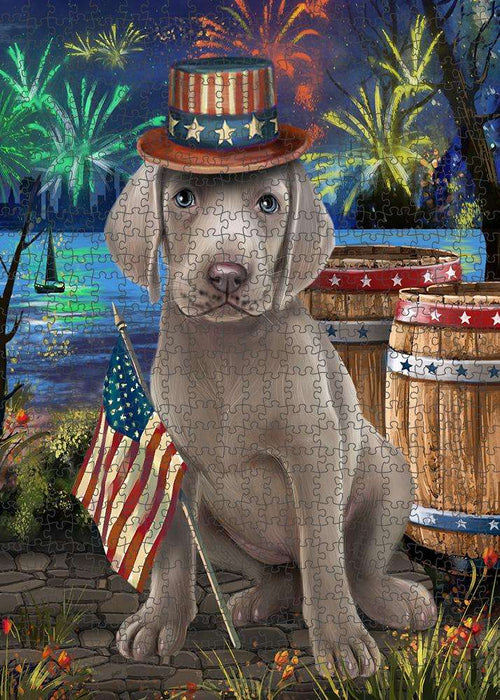 4th of July Independence Day Fireworks Weimaraner Dog at the Lake Puzzle with Photo Tin PUZL57615