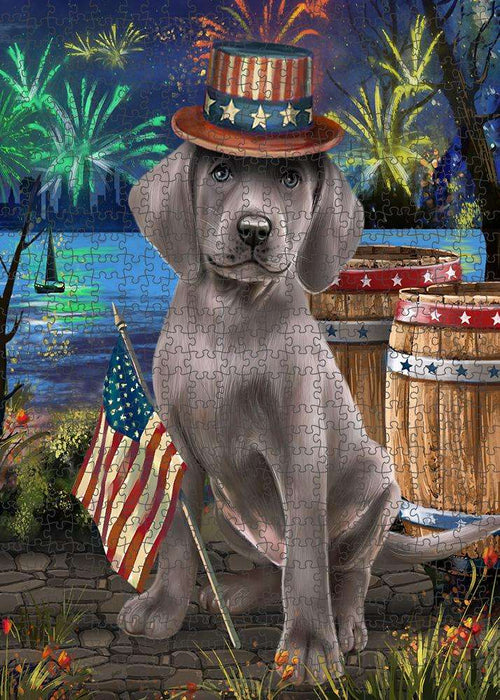 4th of July Independence Day Fireworks Weimaraner Dog at the Lake Puzzle with Photo Tin PUZL57618