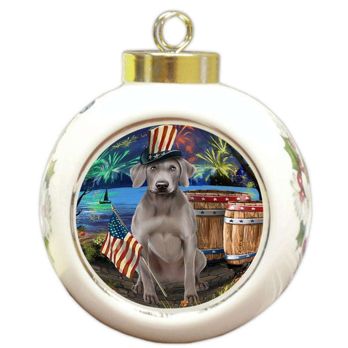 4th of July Independence Day Fireworks Weimaraner Dog at the Lake Round Ball Christmas Ornament RBPOR51248