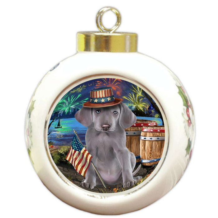 4th of July Independence Day Fireworks Weimaraner Dog at the Lake Round Ball Christmas Ornament RBPOR51250