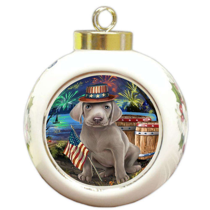 4th of July Independence Day Fireworks Weimaraner Dog at the Lake Round Ball Christmas Ornament RBPOR51251