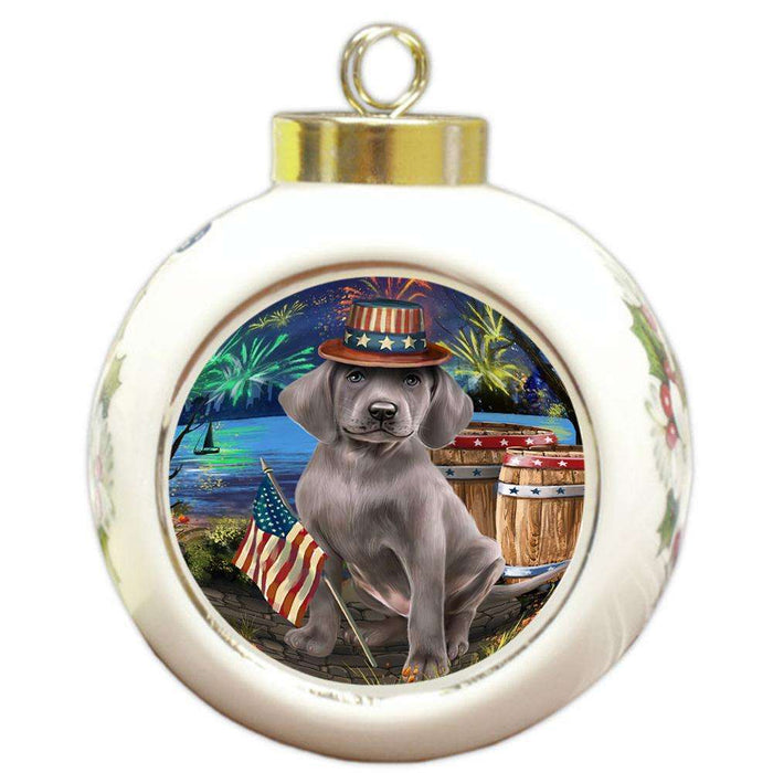 4th of July Independence Day Fireworks Weimaraner Dog at the Lake Round Ball Christmas Ornament RBPOR51252